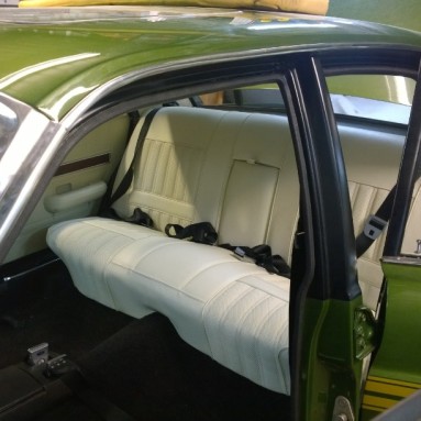 Ford Falcon rear seat shown with new upholstery